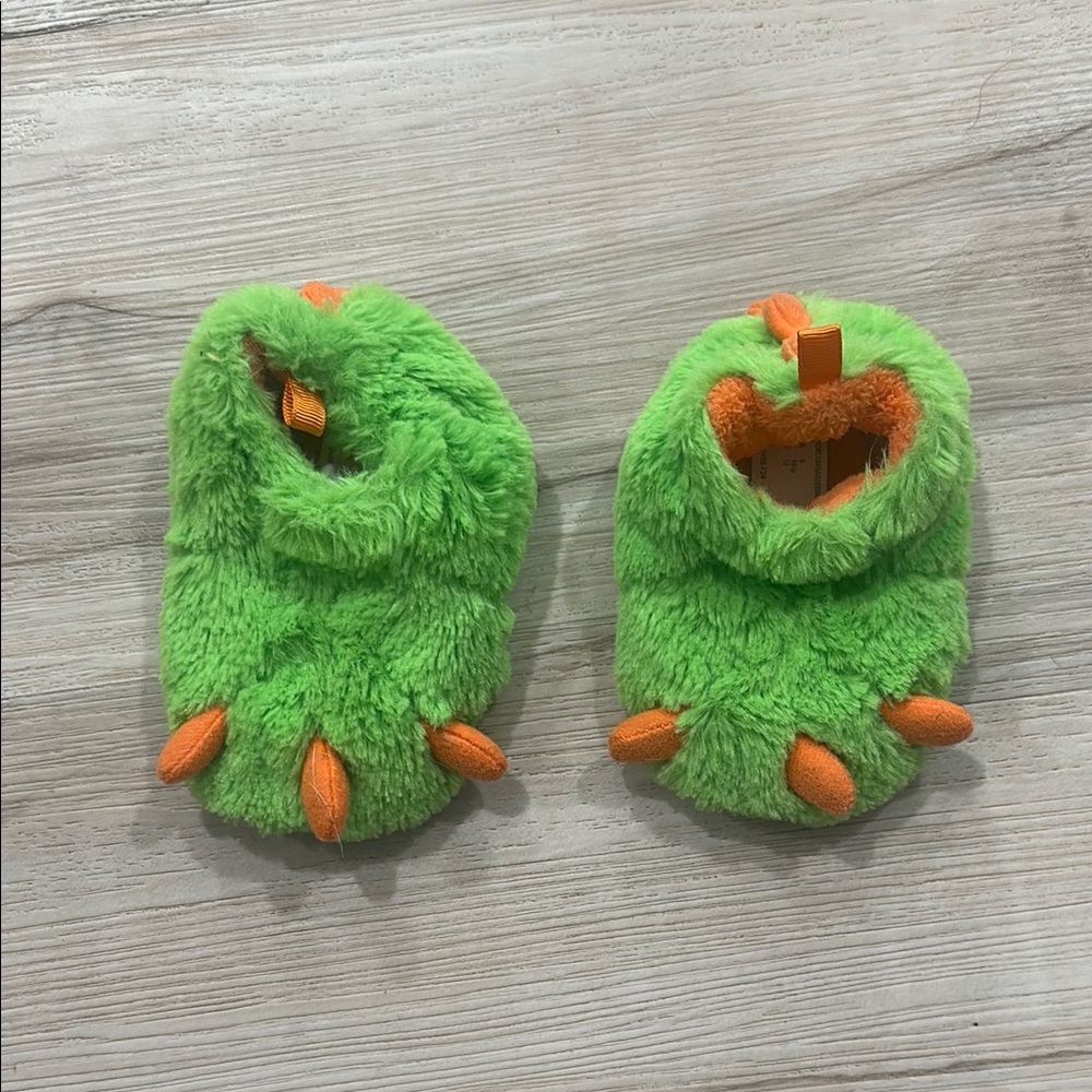 Green Fuzzy Dinosaur Baby Booties